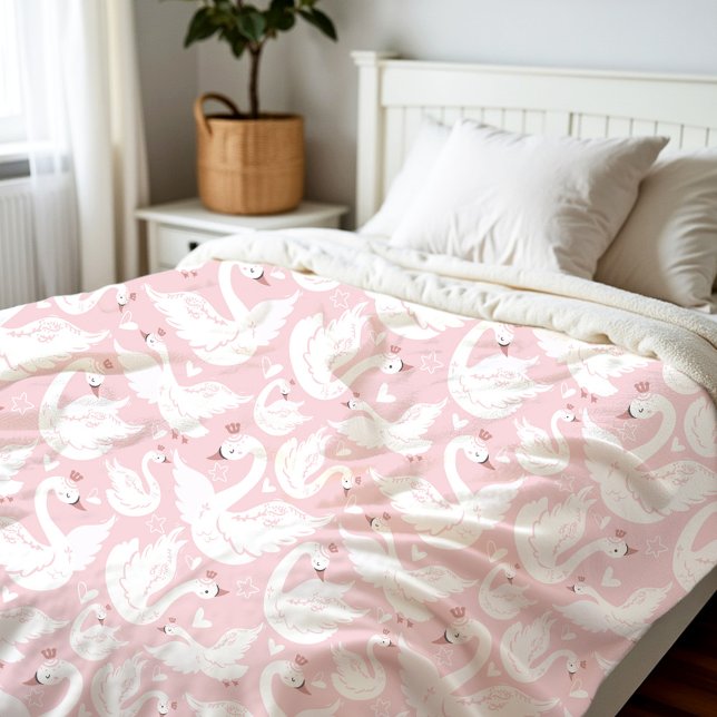 Cute Swan Princess Modern Elegant Pink Girl Fleece Blanket (Cute Swan Princess Modern Elegant Pink Girl Fleece Blanket)