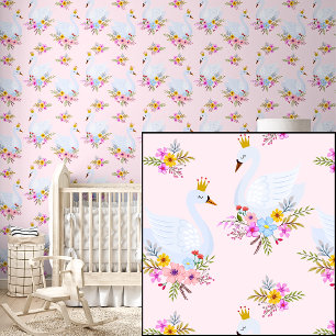 Cute Swan Princess on Pink Wallpaper