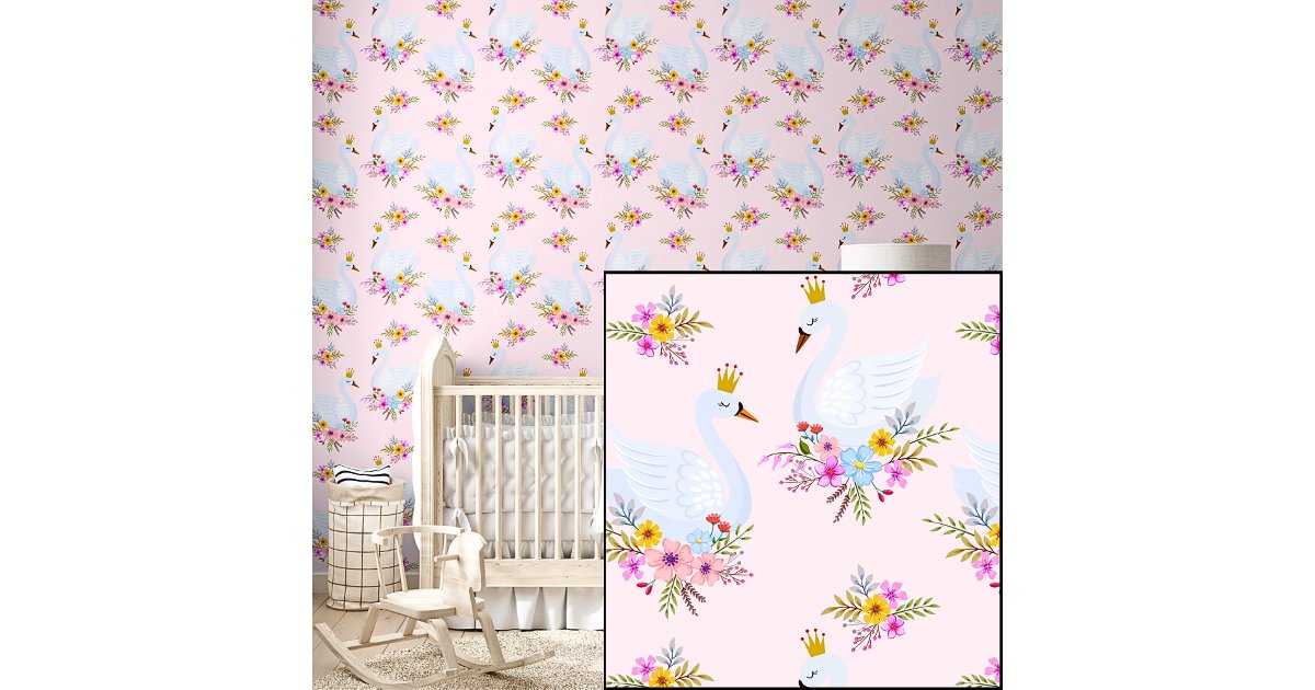 Cute Swan Princess on Pink Wallpaper | Zazzle