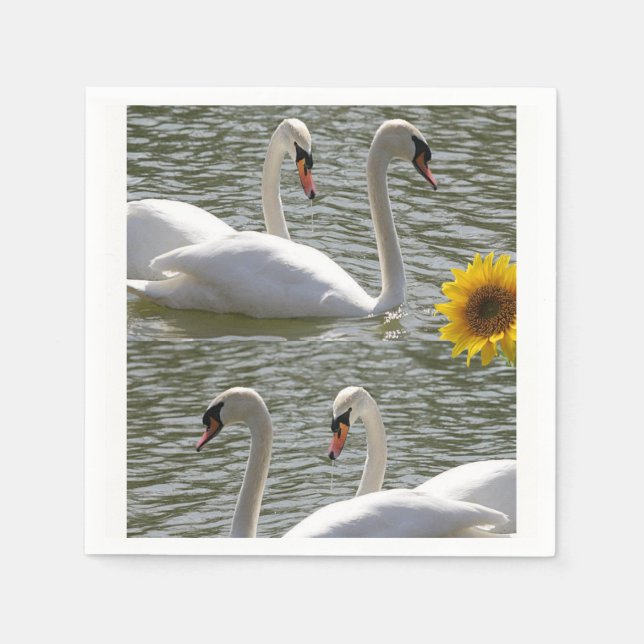 Cute Swan Sunflower Paper Napkins (Front)