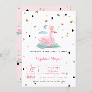 Cute Swan,Tiara, Stars, Princess Baby Shower Invitation