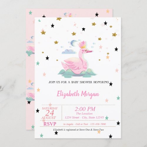 Cute SwanTiara Stars Princess  Baby Shower  Invitation