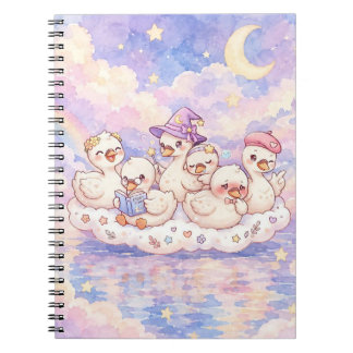 Cute Swans on Clouds Spiral Notebook
