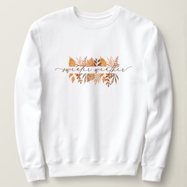 Cute Sweater Weather Script Fall Leaves | White (Design Front)