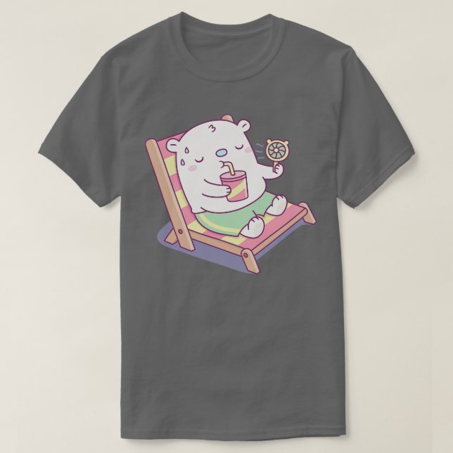 Cute Sweating Baby Polar Bear on Beach Chair T-Shirt (Design Front)