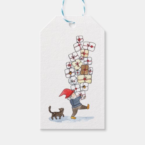 Cute Swedish Tomten Christmas Watercolor Gift Tags