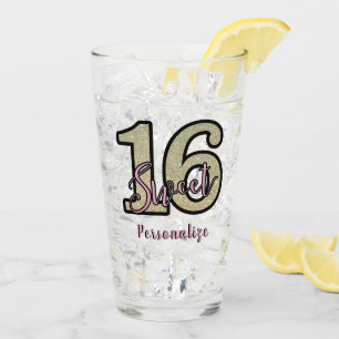 Cute Sweet 16 Birthday Party Silver Pink Drinking Glass