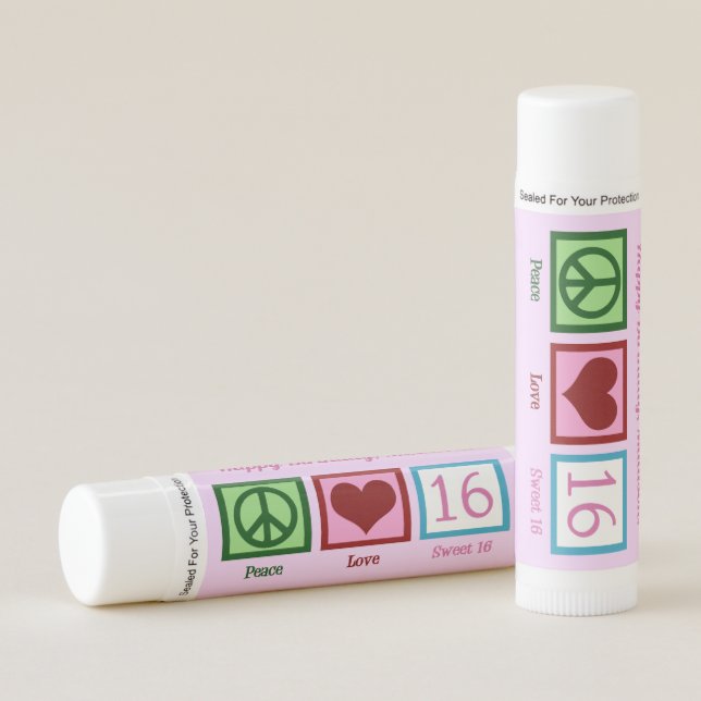 Cute Sweet 16 Birthday -  Peace Love Sixteen Lip Balm (Front)