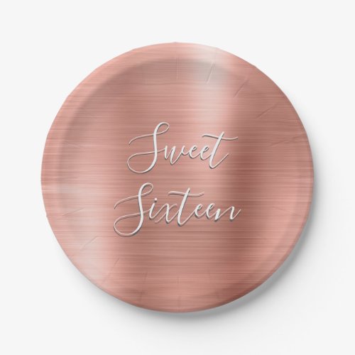 Cute Sweet 16 Birthday Rose Gold Blush Pink Paper Plates