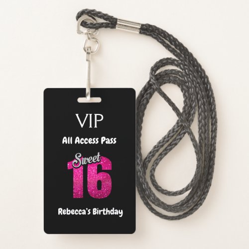 Cute Sweet 16 Birthday VIP All Access Pass Badge