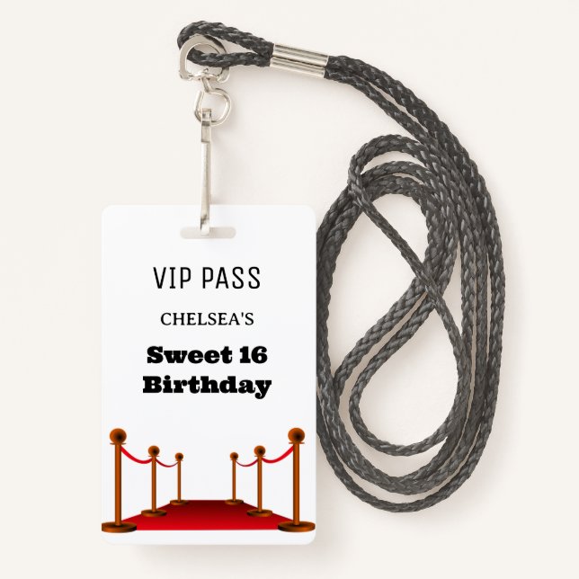 Cute Sweet 16 Bus Venue Access Invitation VIP  Badge (Front with Lanyard)