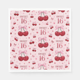 CUTE SWEET 16 CHERRY FLORAL PARTY NAPKIN