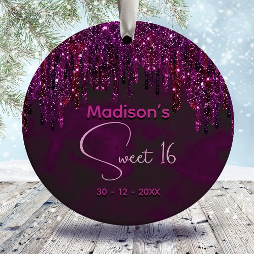 Cute sweet 16 Pink Red Unicorn Glitter Drips  Ceramic Ornament
