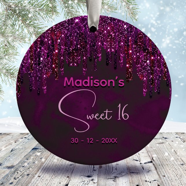 Cute sweet 16 Pink Red Unicorn Glitter Drips  Ceramic Ornament (Creator Uploaded)