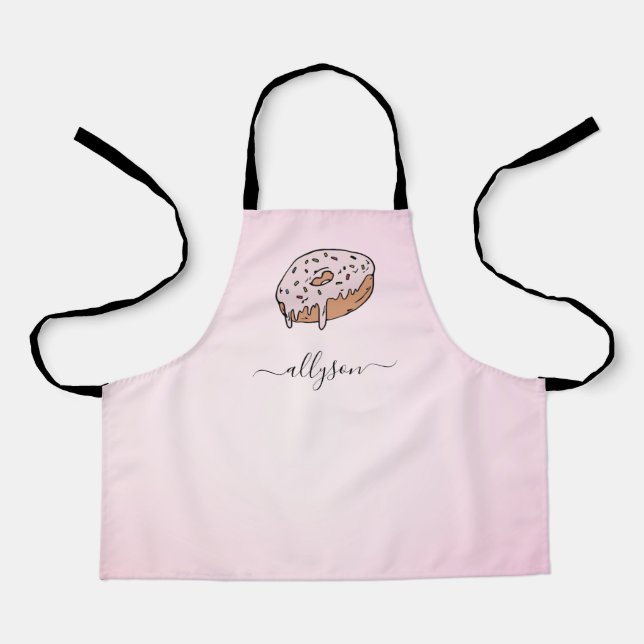 Cute & Sweet Adorable Donut Dessert Bakers Name   Apron (Front)