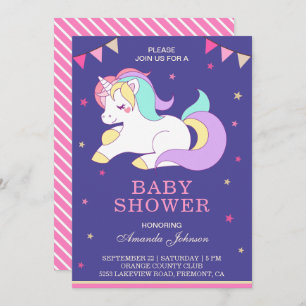 Cute Sweet Adorable Unicorn Baby Shower Invitation