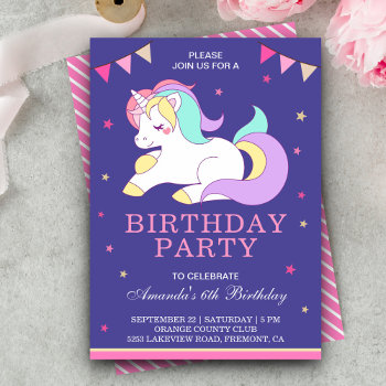 Cute Sweet Adorable Unicorn Birthday Invitation by ShabzDesigns at Zazzle