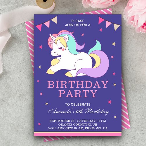 Cute Sweet Adorable Unicorn Birthday Invitation