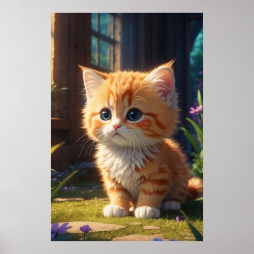  Cute Sweet AP68 23 Kitten Orange Tabby Poster