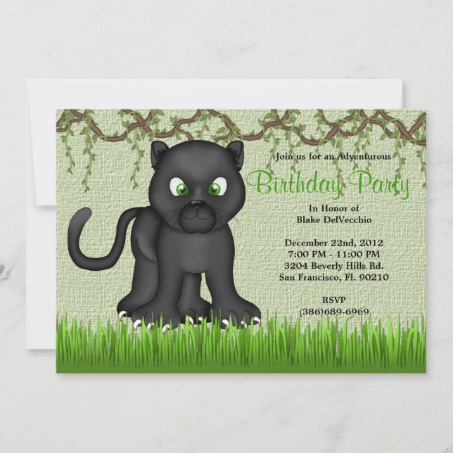 CUTE Sweet Baby Black Panther Jungle Birthday Invitation (Front)
