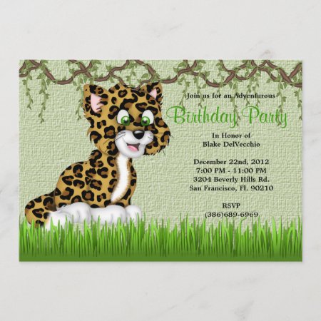 Cute Sweet Baby Cheetah Vines Jungle Birthday Invitation
