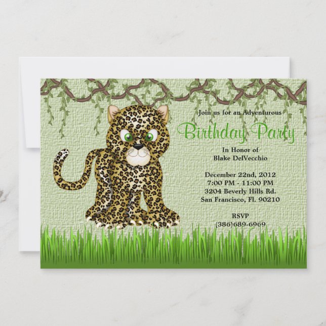 CUTE Sweet Baby Cheetah Vines Jungle Birthday Invitation (Front)