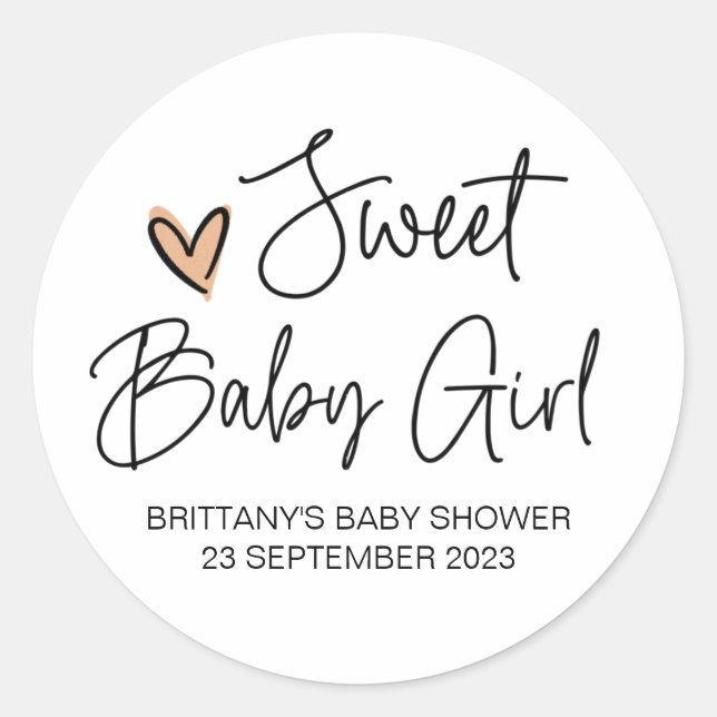 Cute Sweet Baby Girl Baby Shower Favor Thank You Classic Round Sticker (Front)