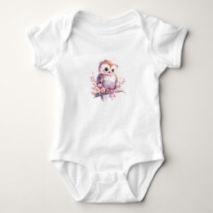 Cute Sweet Baby Owl Owlet with Flowers  Bodysuit