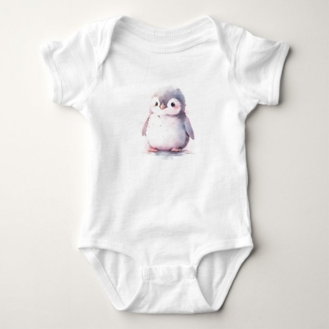 Cute Sweet Baby Penquins, Zoo Animals  Baby Bodysuit (Front)