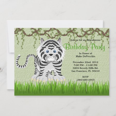 Cute Sweet Baby Tiger Vines Jungle Birthday Invitation