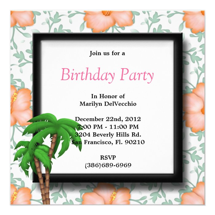 Party Flowers and Palm Trees Personalized Invitation