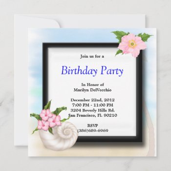 Cute Sweet Beach Party Flowers And Seashell Invitation by ForeverAndEverAfter at Zazzle