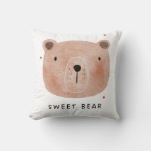 Cute Sweet Bear Throw Pillow | Minimalist Woodland