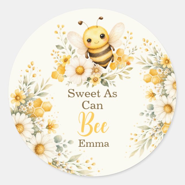 Cute Sweet Bee Classic Round Sticker (Front)