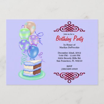 Cute Sweet Bithday Cake And Balloons Invitation by ForeverAndEverAfter at Zazzle