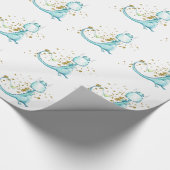 *~* Cute Sweet Blue Teal Toothy Dragon Dinosaurs Wrapping Paper (Corner)