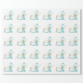*~* Cute Sweet Blue Teal Toothy Dragon Dinosaurs Wrapping Paper (Flat)