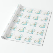 *~* Cute Sweet Blue Teal Toothy Dragon Dinosaurs Wrapping Paper (Unrolled)