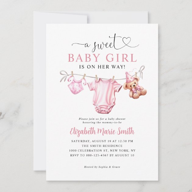 Sweet baby girl shops shower invitations