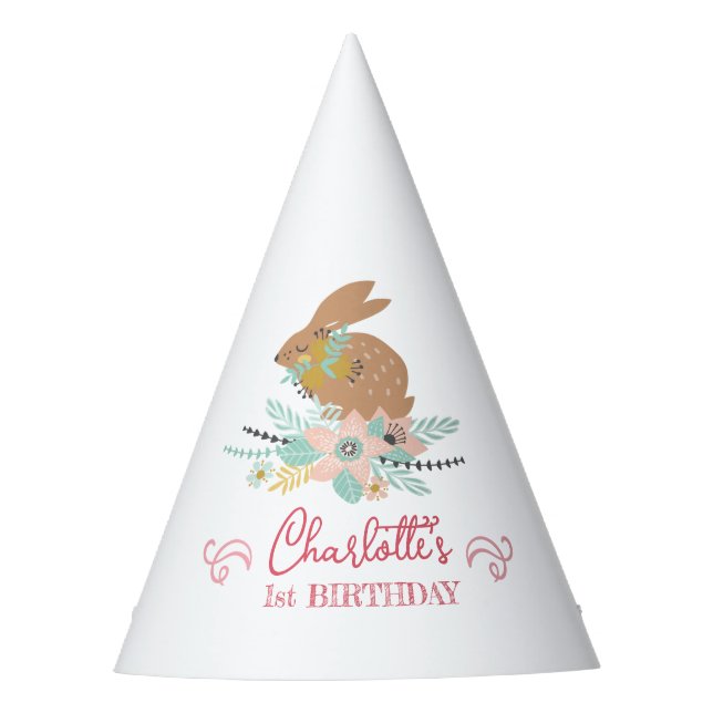 Cute Sweet Bunny Rabbit Animal 1st Birthday Party  Hat (Front)