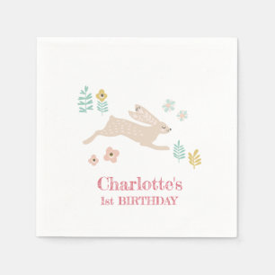 Cute Sweet Bunny Rabbit Animal 1st Birthday Party Napkins