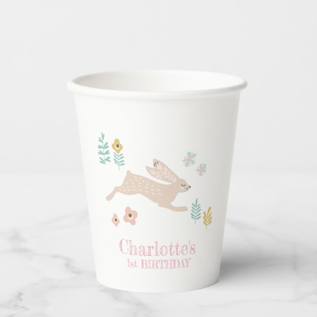 Cute Sweet Bunny Rabbit Animal 1st Birthday Party  Paper Cups (Front)