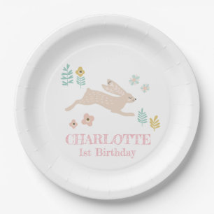 Cute Sweet Bunny Rabbit Animal 1st Birthday Party Paper Plates