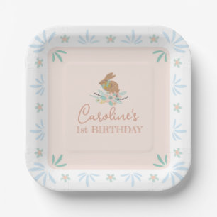 Cute Sweet Bunny Rabbit Animal 1st Birthday Party Paper Plates