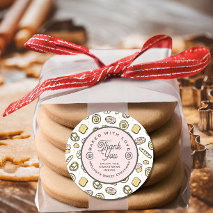 Cute Sweet Cakes Donuts Pattern Baked With Love Classic Round Sticker