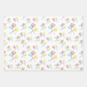 cute sweet candy heart lollipops wrappings wrapping paper sheets