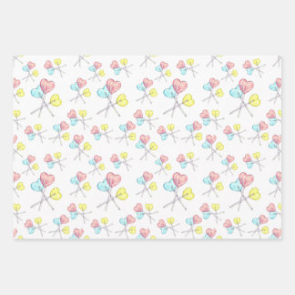 cute sweet candy heart lollipops wrappings wrapping paper sheets