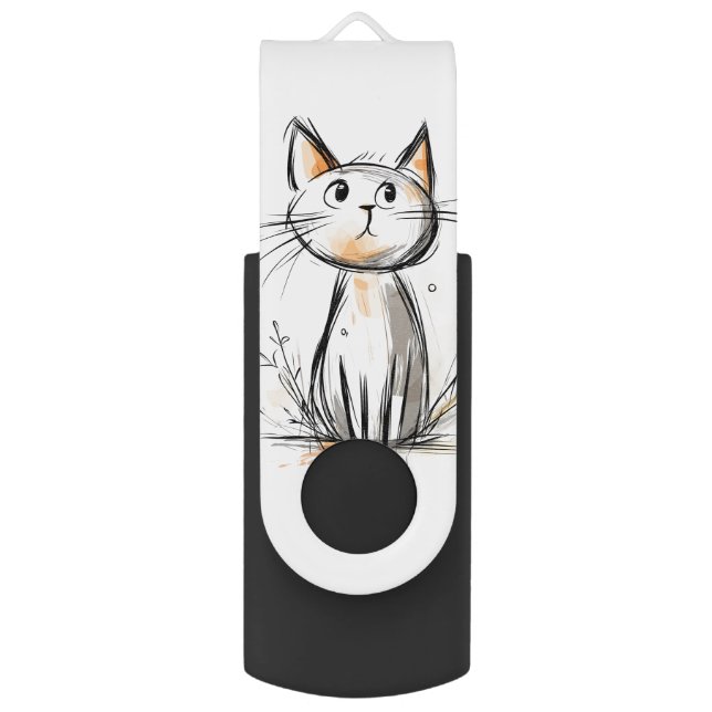 Cute Sweet Cat Illustration Flash Drive (Front Vertical)
