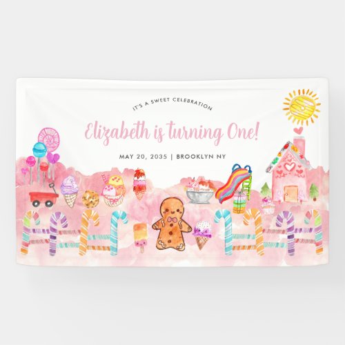 Cute Sweet Celebration Candyland Kids Birthday Banner