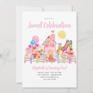 Cute Sweet Celebration Candyland Kids Birthday Invitation